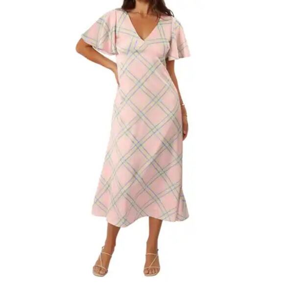 Petal & Pup Jess Midi plaid dress pink size Medium M - Picture 1 of 8